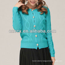 13STC5810 lady's crewneck cable-knit cotton on cardigan